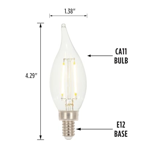 Westinghouse 4517220 3.3 Watt (40 Watt Equivalent) CA11 Dimmable Clear Filament LED Light Bulb, Candelabra Base, 6 Pack