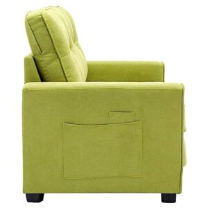 GIA Furniture Home Series Mid-Century Modern 60" Upholstered Convertible Loveseat with Side Pocket for Living Room,Green