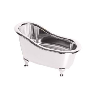 mini bathtub sundries storage box, small bath tub makeup organizer container soap dish holder desktop storage accessories(silver)