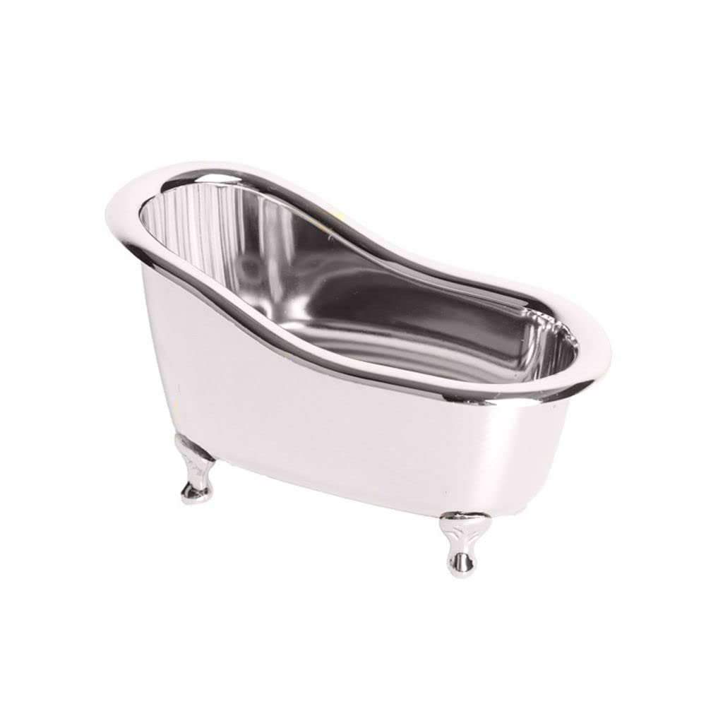 Mini Bathtub Sundries Storage Box, Small Bath Tub Makeup Organizer Container Soap Dish Holder Desktop Storage Accessories(Silver)