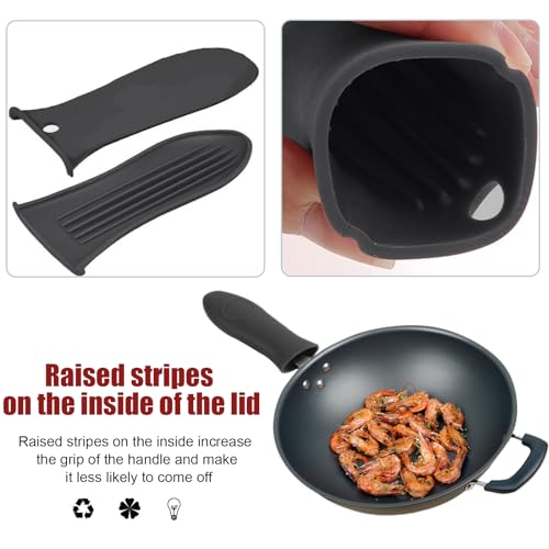 2 Pack Silicone Pan Handle Sleeve, Heat Resistant Cast Iron Skillet Handle Covers for Pots and Pans, Assist Handle Holder Grip for Kitchen Frying Griddles Cookware (Black)