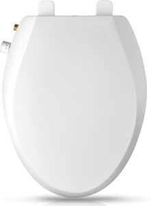 clirass elongated bidet toilet seat with quiet-close, non-electric bidet toilet seat with self cleaning dual nozzles, fit elongated toilet seat, white bidet attachment with brass inlet