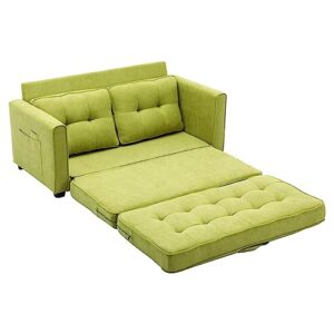 GIA Furniture Home Series Mid-Century Modern 60" Upholstered Convertible Loveseat with Side Pocket for Living Room,Green