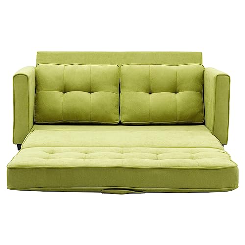 GIA Furniture Home Series Mid-Century Modern 60" Upholstered Convertible Loveseat with Side Pocket for Living Room,Green