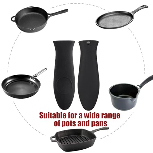 2 Pack Silicone Pan Handle Sleeve, Heat Resistant Cast Iron Skillet Handle Covers for Pots and Pans, Assist Handle Holder Grip for Kitchen Frying Griddles Cookware (Black)