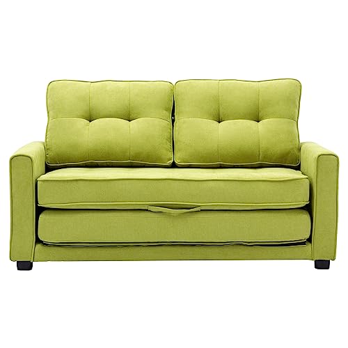 GIA Furniture Home Series Mid-Century Modern 60" Upholstered Convertible Loveseat with Side Pocket for Living Room,Green