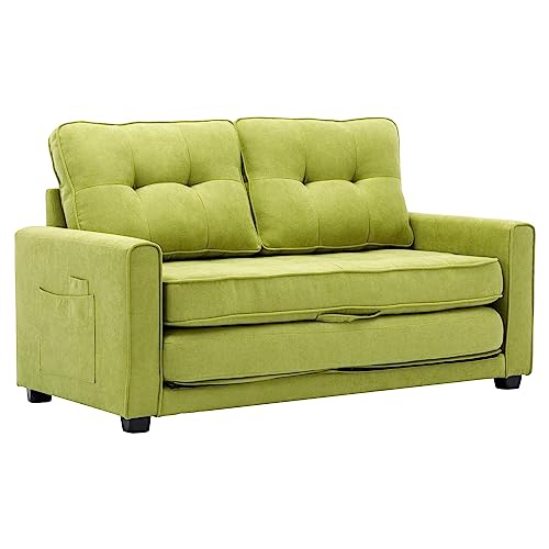 GIA Furniture Home Series Mid-Century Modern 60" Upholstered Convertible Loveseat with Side Pocket for Living Room,Green