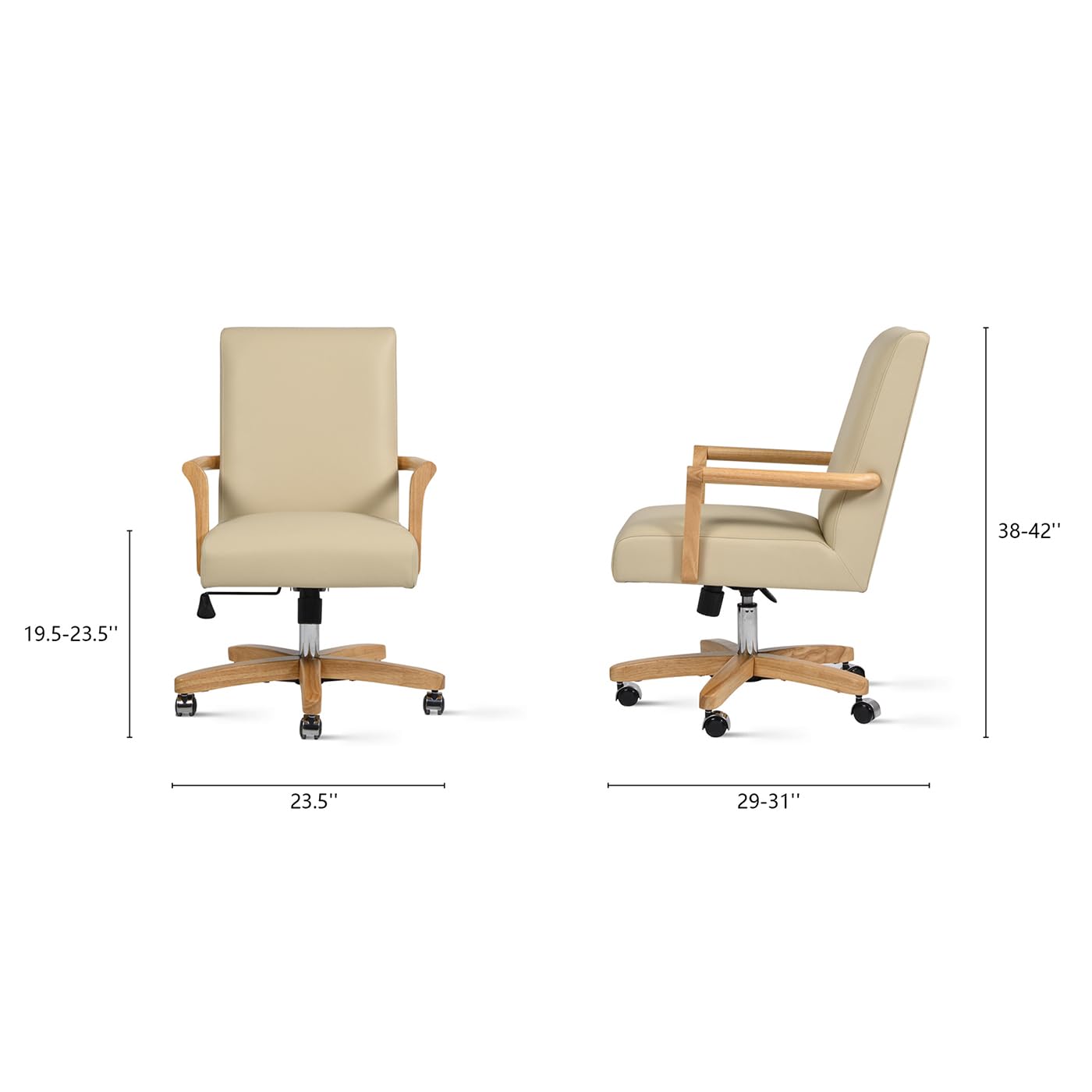 Jennifer Taylor Home Dumont Modern Farmhouse High Back Executive Office Chair, Neutral Cream Beige Leather & Natural Wood