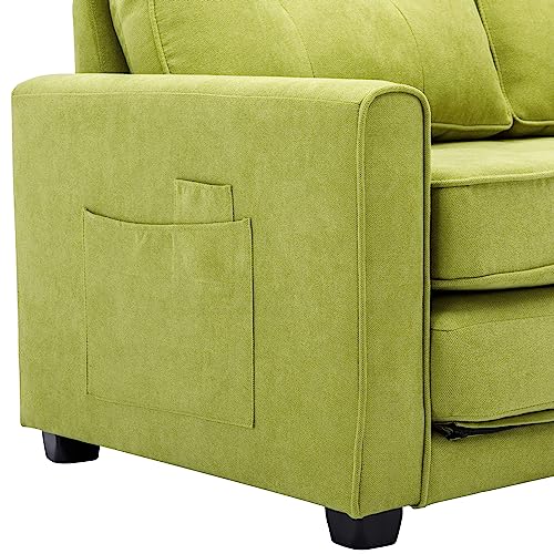 GIA Furniture Home Series Mid-Century Modern 60" Upholstered Convertible Loveseat with Side Pocket for Living Room,Green