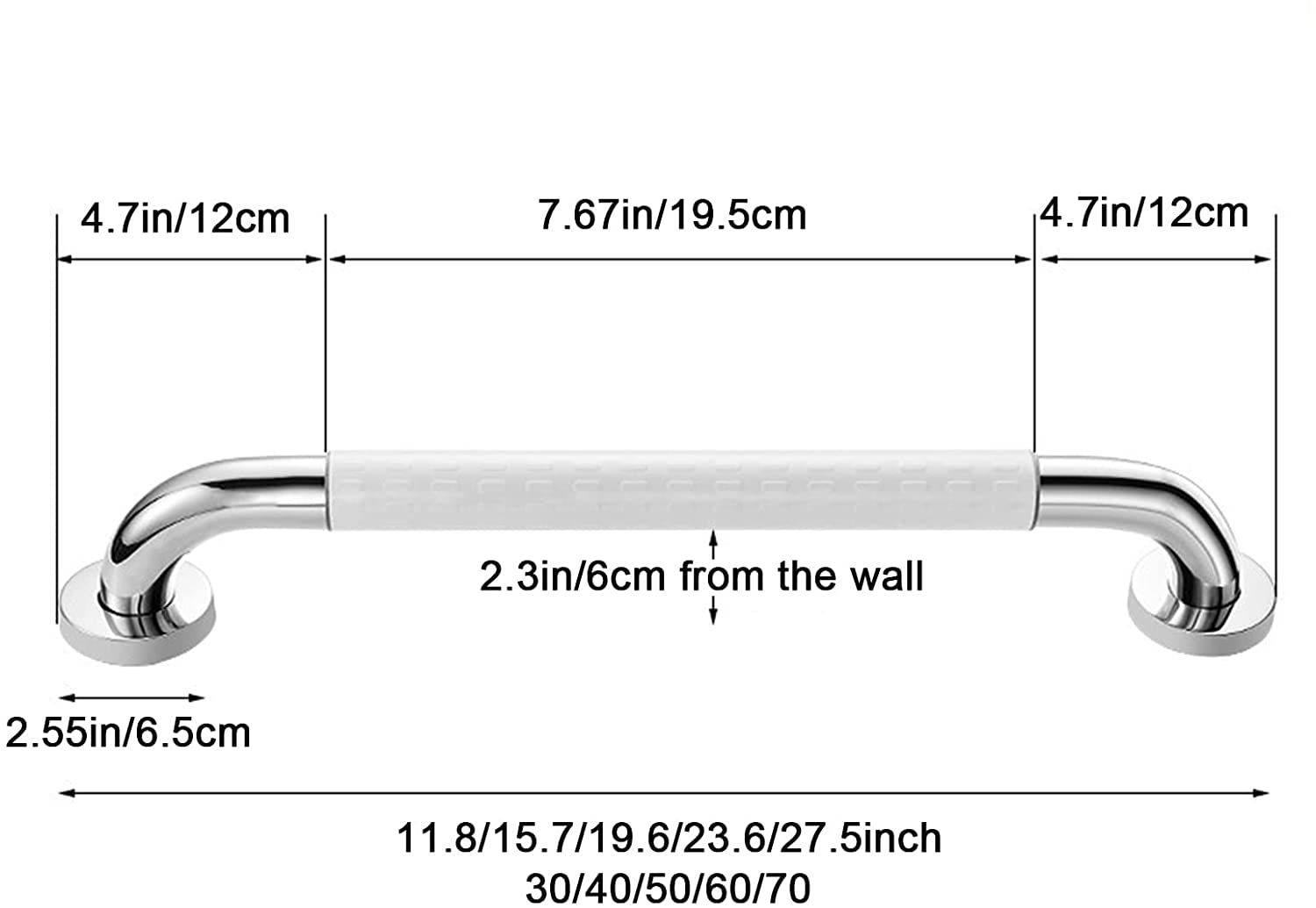 Shower Grab Bar Shower Handle Shower Handle for Bathtub,Toilet, Bathroom,Kitchen,Stairway Handrail (Color : White, Size : 23.6inch/60cm)