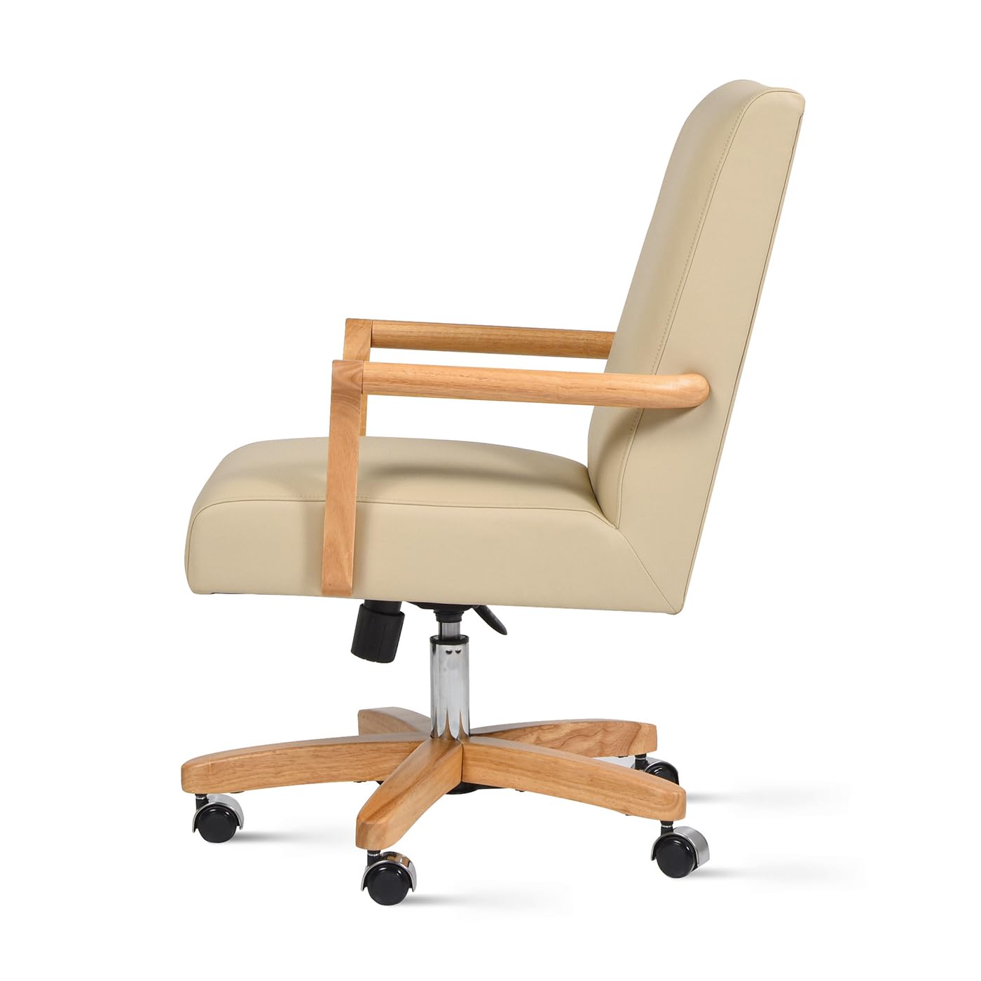 Jennifer Taylor Home Dumont Modern Farmhouse High Back Executive Office Chair, Neutral Cream Beige Leather & Natural Wood