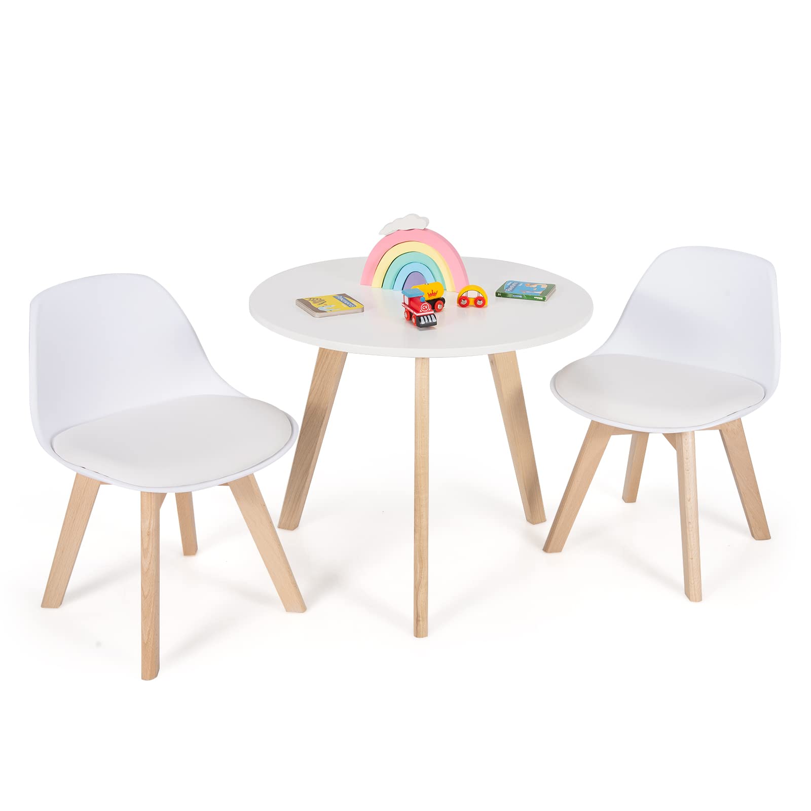 KOTEK Kids Table and Chair Set, Kids Activity Table and 2 Chair with Padded Seat for Ages 3-8, Toddler Table Set for Playroom, Kindergarten, Bedroom