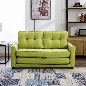 GIA Furniture Home Series Mid-Century Modern 60" Upholstered Convertible Loveseat with Side Pocket for Living Room,Green