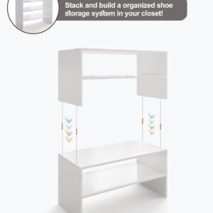 LOWOSA 2-Tier Stackable Shoe Rack, Wooden 2-Shelf Shoe Organizer Freestanding Shoe Storage Stand for 6-9 Pairs, Perfect for Closet, Entryway, Office Use - White