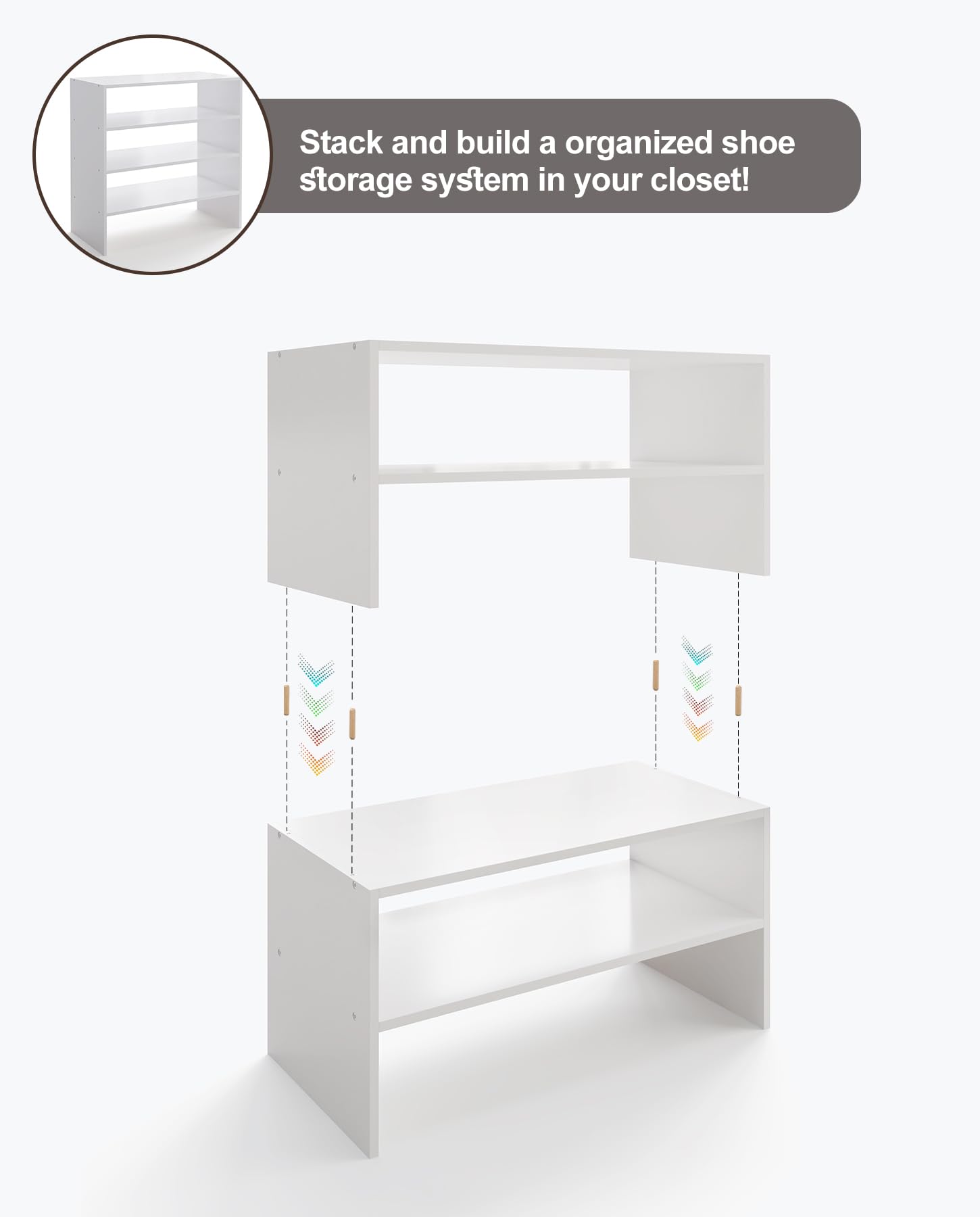 LOWOSA 2-Tier Stackable Shoe Rack, Wooden 2-Shelf Shoe Organizer Freestanding Shoe Storage Stand for 6-9 Pairs, Perfect for Closet, Entryway, Office Use - White