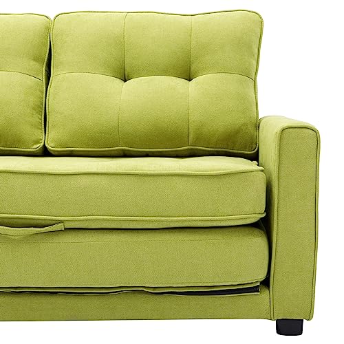 GIA Furniture Home Series Mid-Century Modern 60" Upholstered Convertible Loveseat with Side Pocket for Living Room,Green