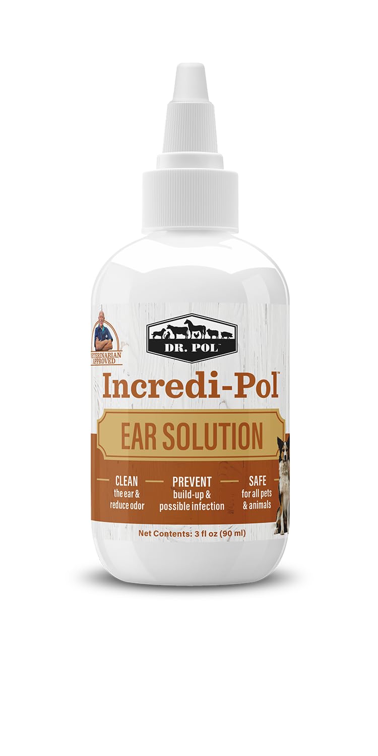 Dr. Pol Incredi-Pol Dog and Cat Ear Solution - Safe and Effective Ear Care Solution to Clean Ears and Prevent Ear Problems in Dogs, Cats, Horses, and More - 3 Fluid Ounces