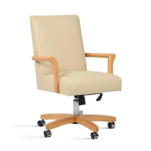 jennifer taylor home dumont modern farmhouse high back executive office chair, neutral cream beige leather & natural wood