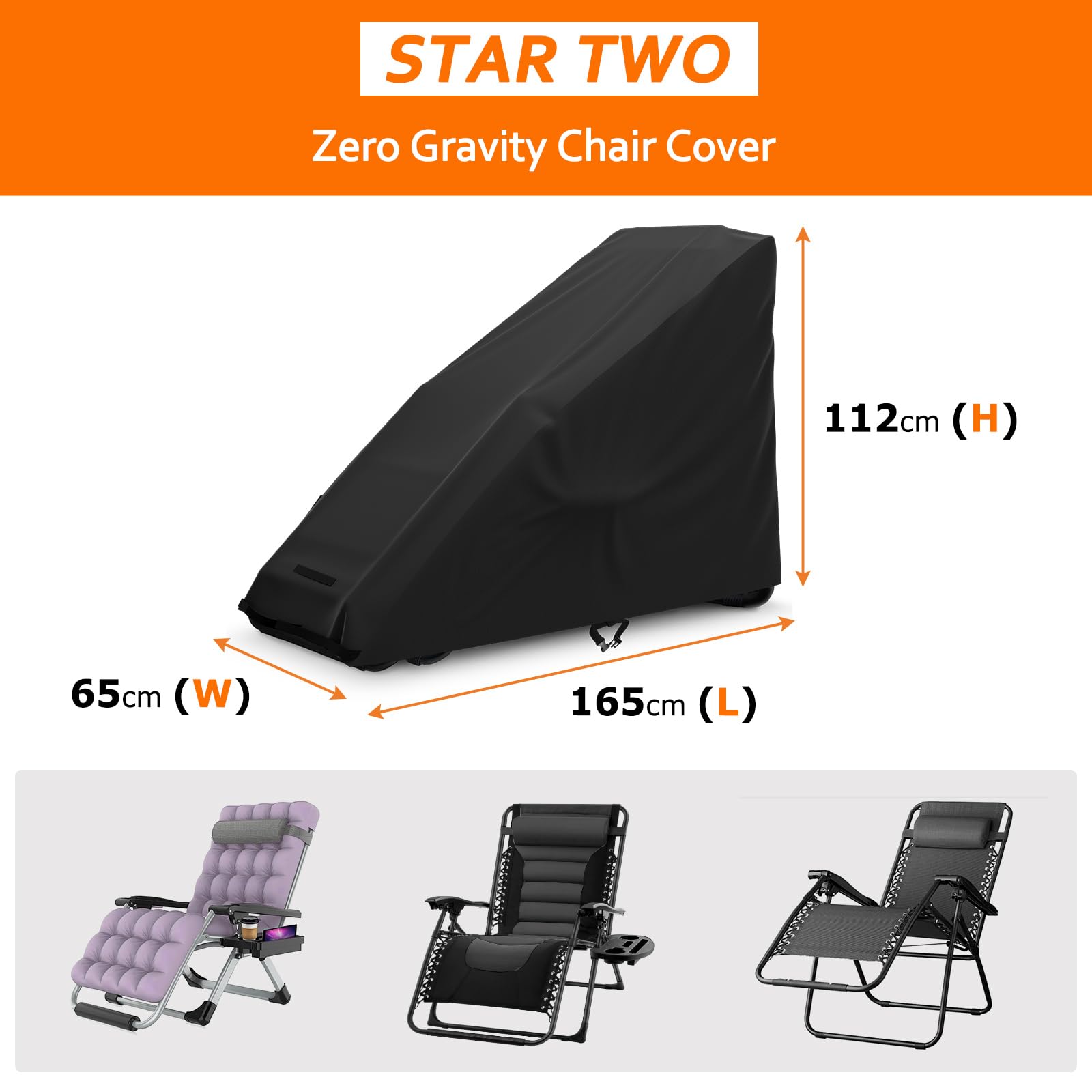 STARTWO Zero Gravity Chair Cover Outdoor Waterproof Folding Lounge Chair Cover for Zero Gravity Chair with Storage Bag Black