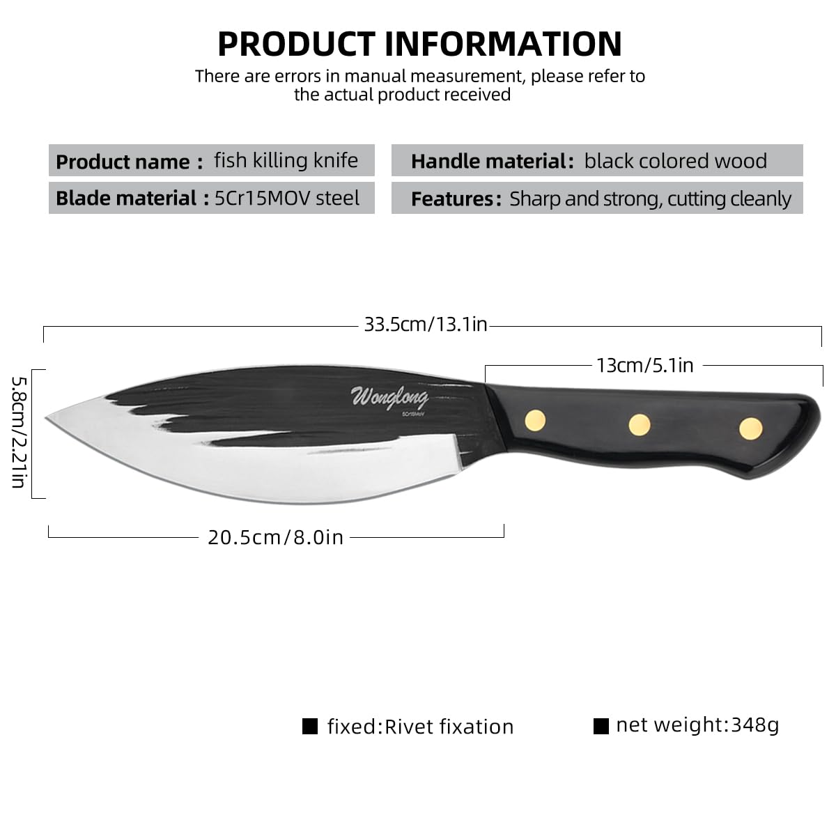 Wonglong Sharp Mouthed Large Fish Knife Slicing Knife Kitchen Knife Sharp Slaughter Fish Special Knife Meat Cleaver Seafood Market Aquatic Fish Knives Professional Kitchen Knife Fish Hunting Knife