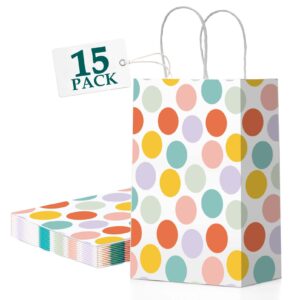 mesha gift bags 15 pcs 5.9x3.1x8.2 paper bags with handles bulk,party favor bags birthday wedding mother's day gift bags small paper shopping bags,colorful retail bags,recyclable bags (polka dot)