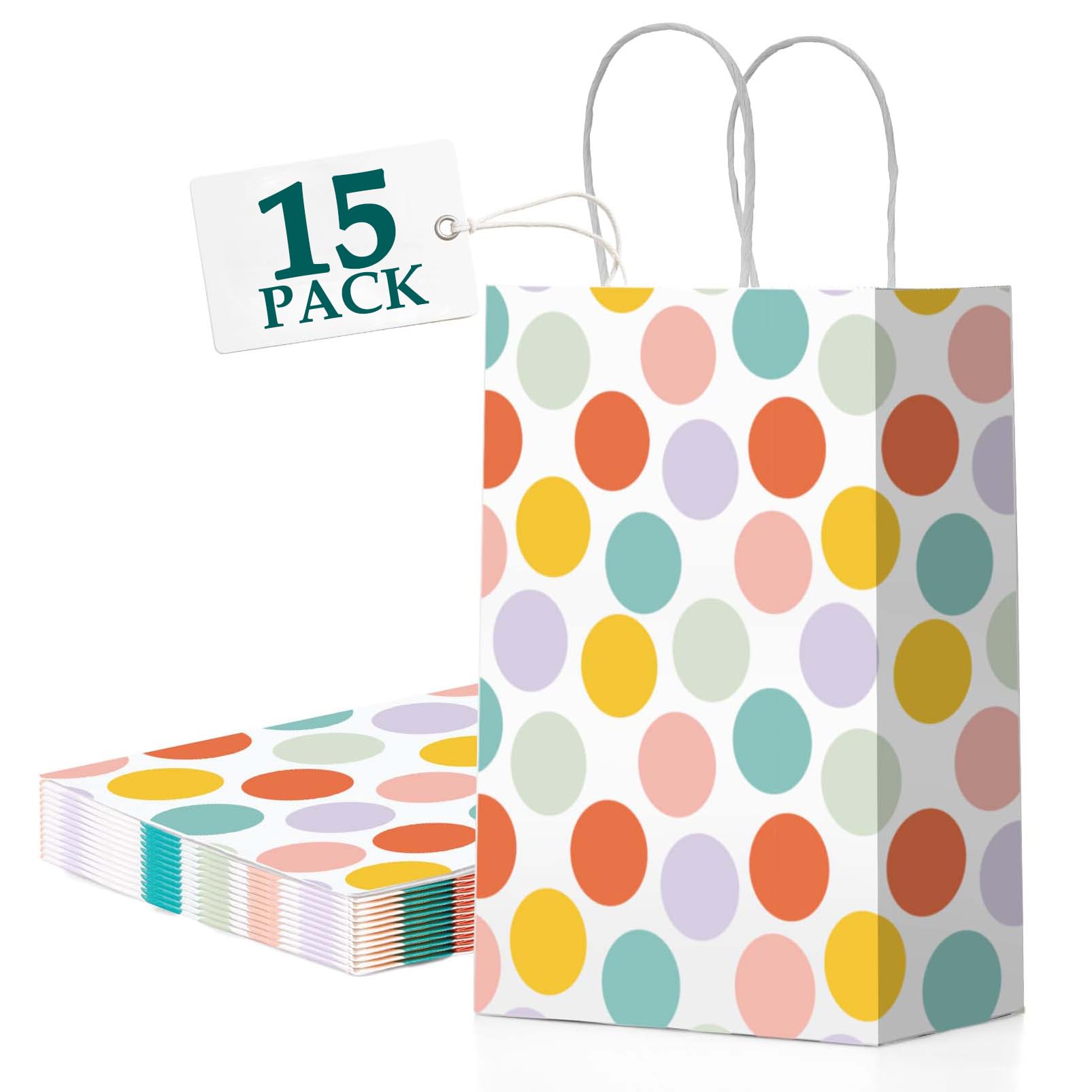 MESHA Gift Bags 15 Pcs 5.9X3.1X8.2 Paper Bags with Handles bulk,Party Favor Bags Birthday Wedding Mother's Day gift bags Small Paper Shopping Bags,Colorful Retail bags,Recyclable Bags (polka dot)