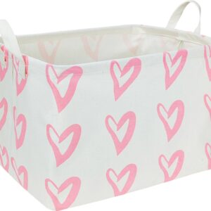 CLOCOR Rectangular Pink Storage Basket Empty,Heart Print Basket for Kids,Waterproof Storage Basket with Handles,Gift Basket(Pink Heart)