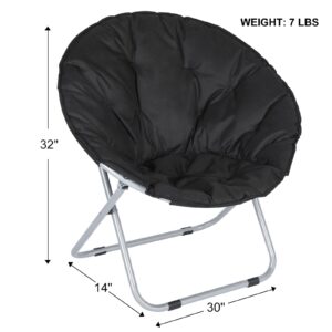 YSSOA, Black Oversized Moon Metal Frame, Comfy Outdoor, Saucer Courtyard, Cozy Faux Fur Lounge Chair, 1-Pack