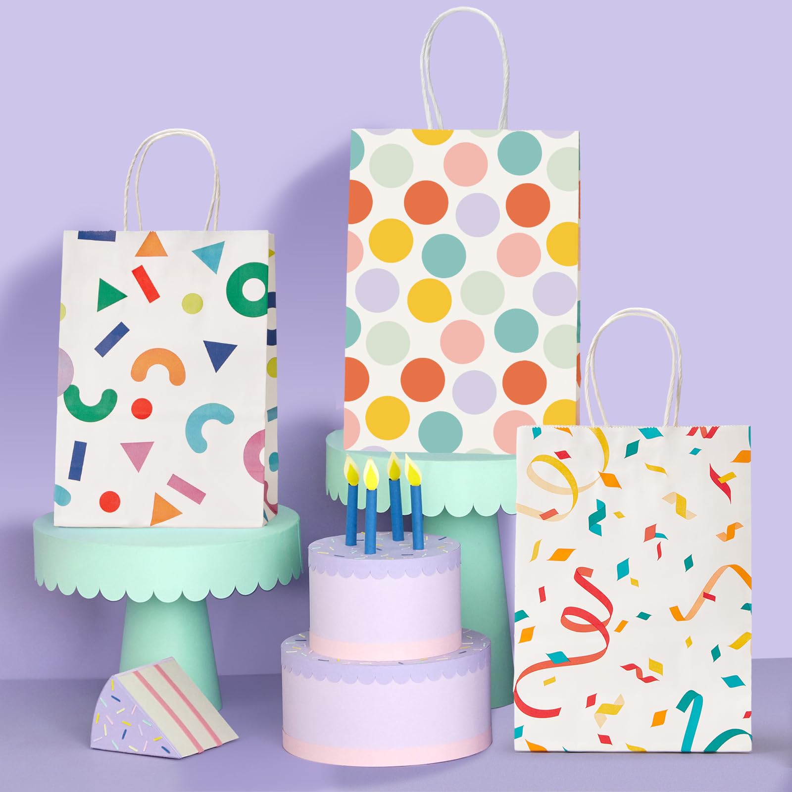 MESHA Gift Bags 15 Pcs 5.9X3.1X8.2 Paper Bags with Handles bulk,Party Favor Bags Birthday Wedding Mother's Day gift bags Small Paper Shopping Bags,Colorful Retail bags,Recyclable Bags (polka dot)