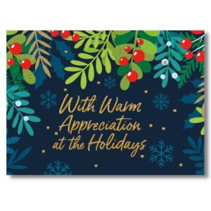 25 employee holiday cards - garland appreciation design with gold foil embossing - 26 white envelopes - fsc mix