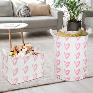 CLOCOR Rectangular Pink Storage Basket Empty,Heart Print Basket for Kids,Waterproof Storage Basket with Handles,Gift Basket(Pink Heart)