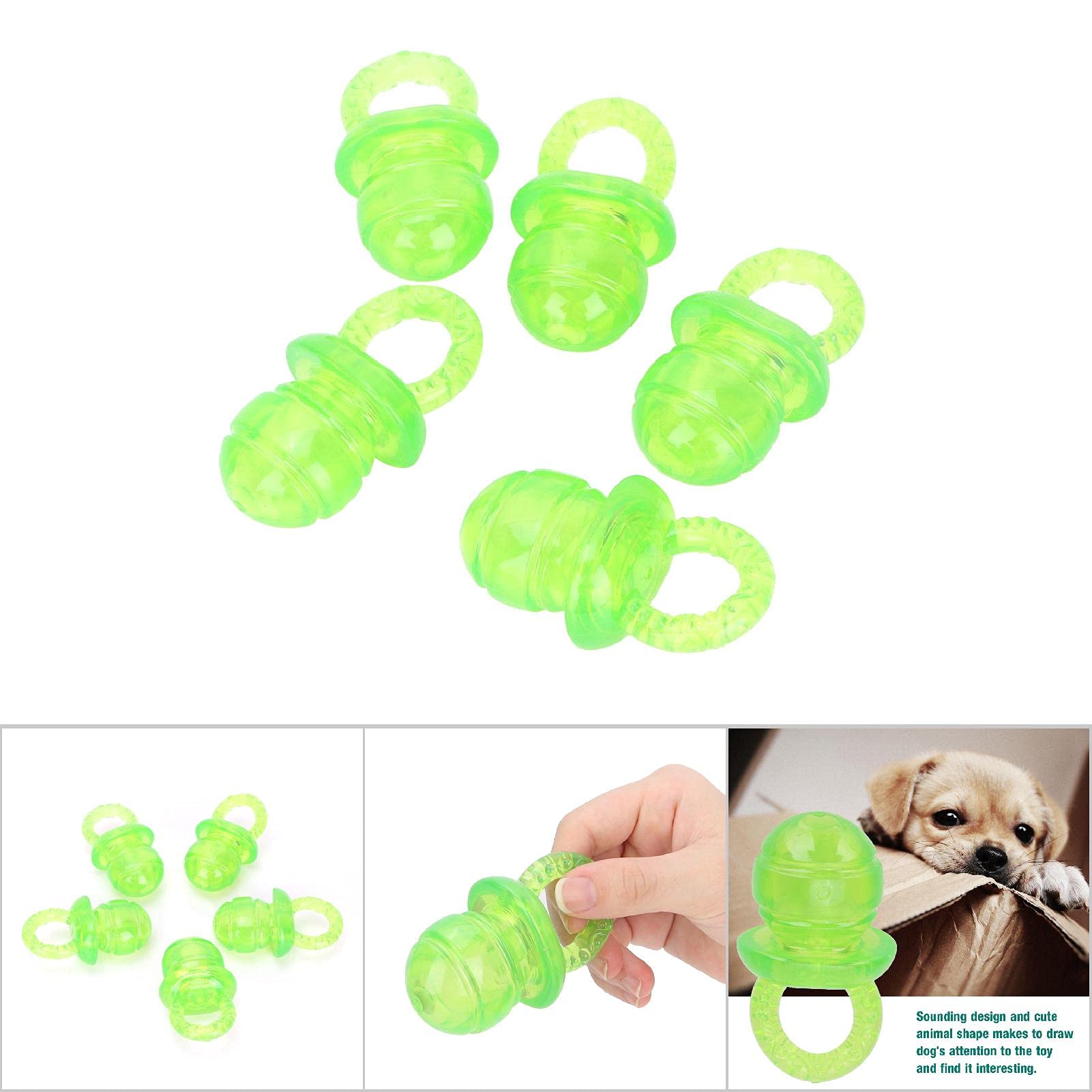 Estink Pet Dog Chew Toy, 5PCS / Set Pacifier Shaped Pet Dogs Teether Teething Sounding Interactive Chew Toy Teeth Cleaning Interactive Training Play Toy for Pet Puppy Dog Supplies (Green)