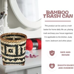 1pcs Bamboo Woven Trash Can Wicker Waste Basket Office Garbage Cans Round Waste Paper Bin Rubbish Basket Plant Flower Pot for Under Desk Bedroom Bathroom Home Office