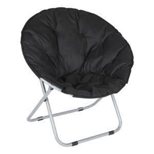 yssoa, black oversized moon metal frame, comfy outdoor, saucer courtyard, cozy faux fur lounge chair, 1-pack