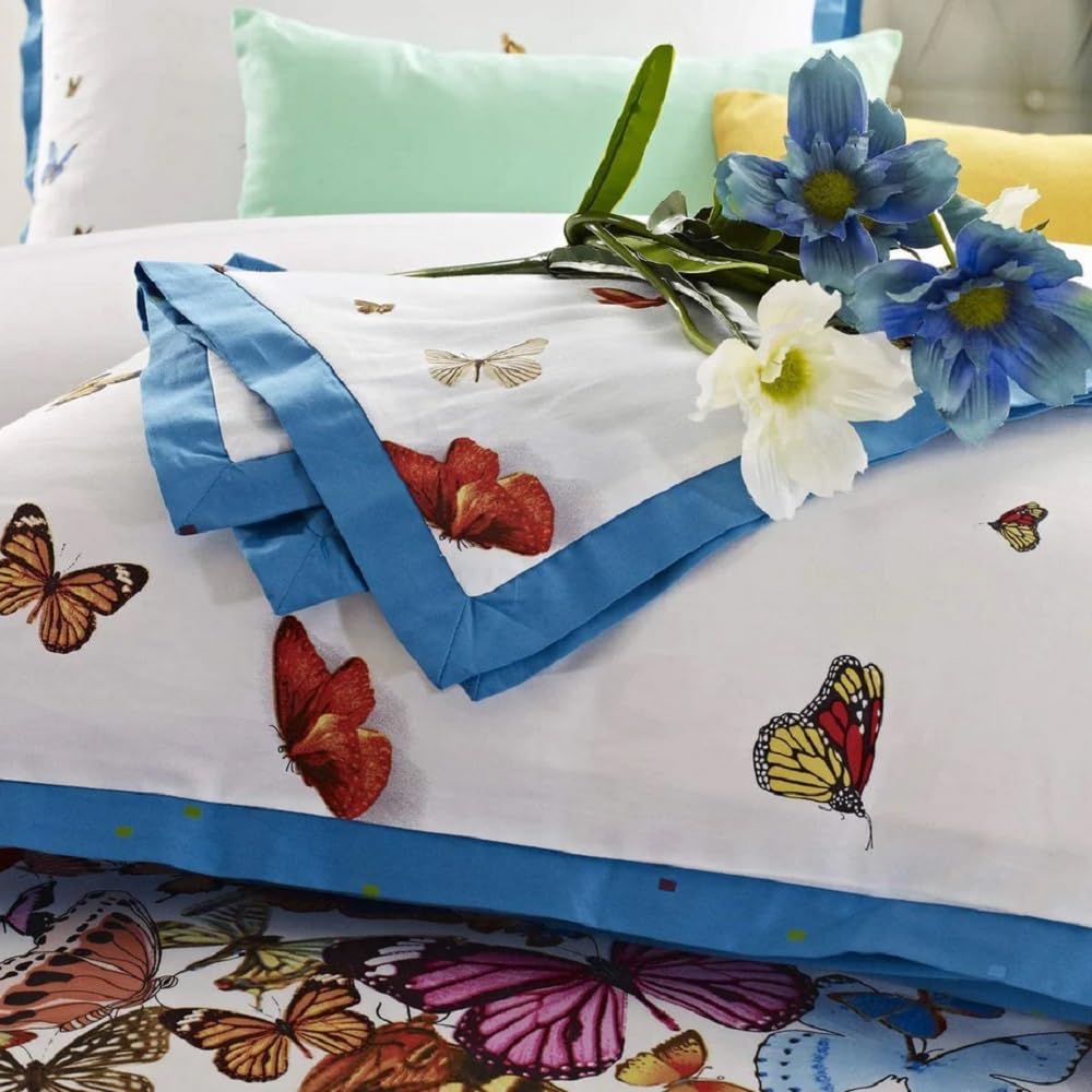 Royal Tradition 100% Cotton Duvet Cover Set (King Size) Butterfly Print 7pc Soft Bedding Set