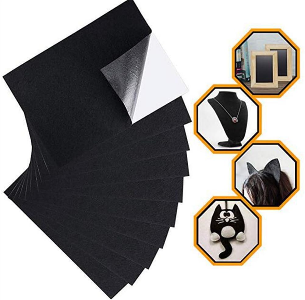 5PCS Black Self Adhesive Felt Sheets, Soft Velvet Sticky Back Felt for Jewelry Box and Drawer Liner, Art and Craft Making(A4 Size)