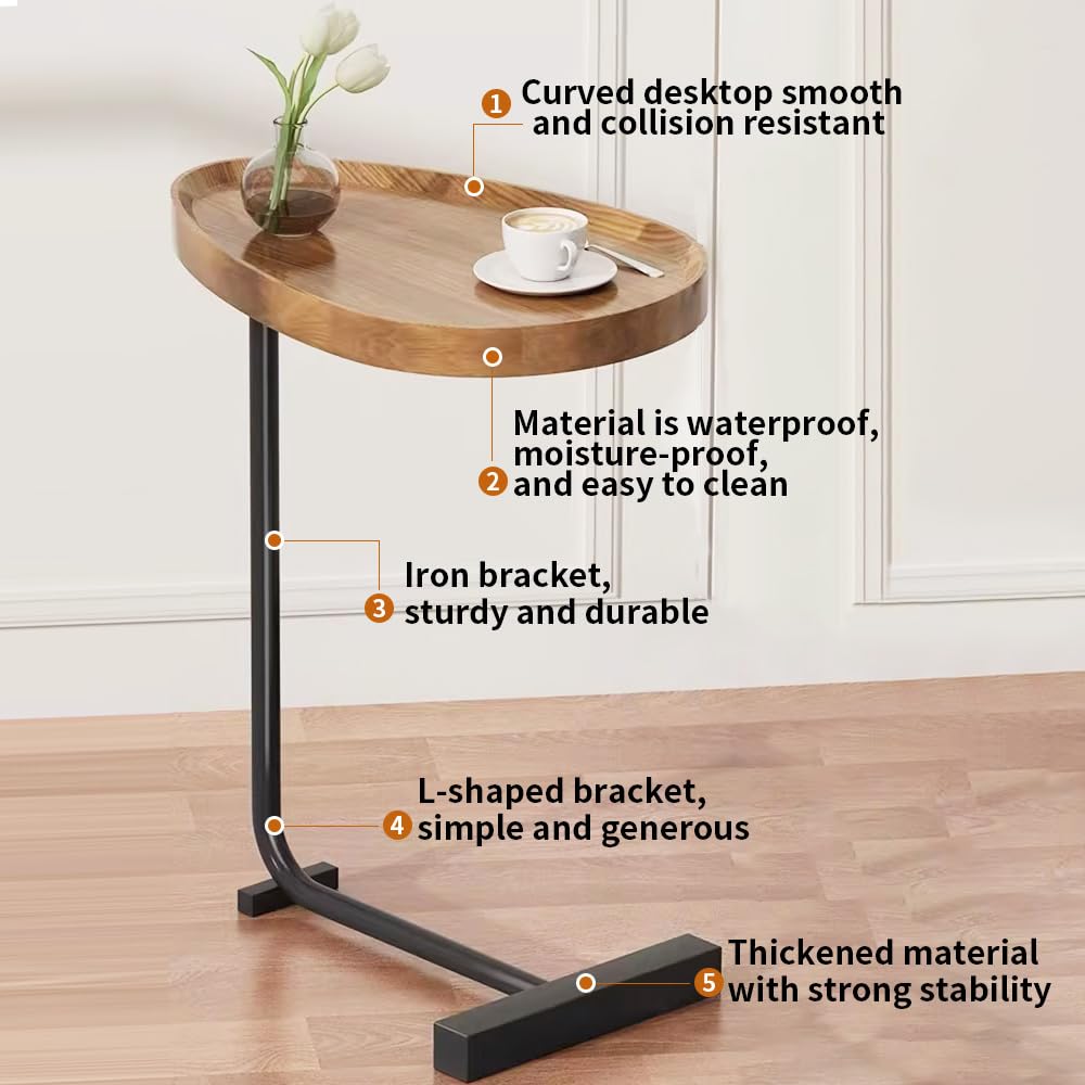 YYW C Shaped End Table Narrow Side Table for Couch, Sofa and Bed, Sofa End Table with Metal Frame for Small Spaces, Bedside, Living Room, Bedroom (Black)