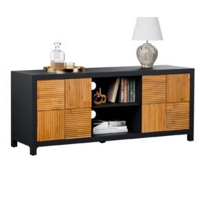 Bme Solid Wood Fluted TV Stand, Fully Assembled TV Media Console, Craft to Last Entertainment Center with Soft Close Door & Adjustable Storage Space, Spacious & Unique Entertainment Stand