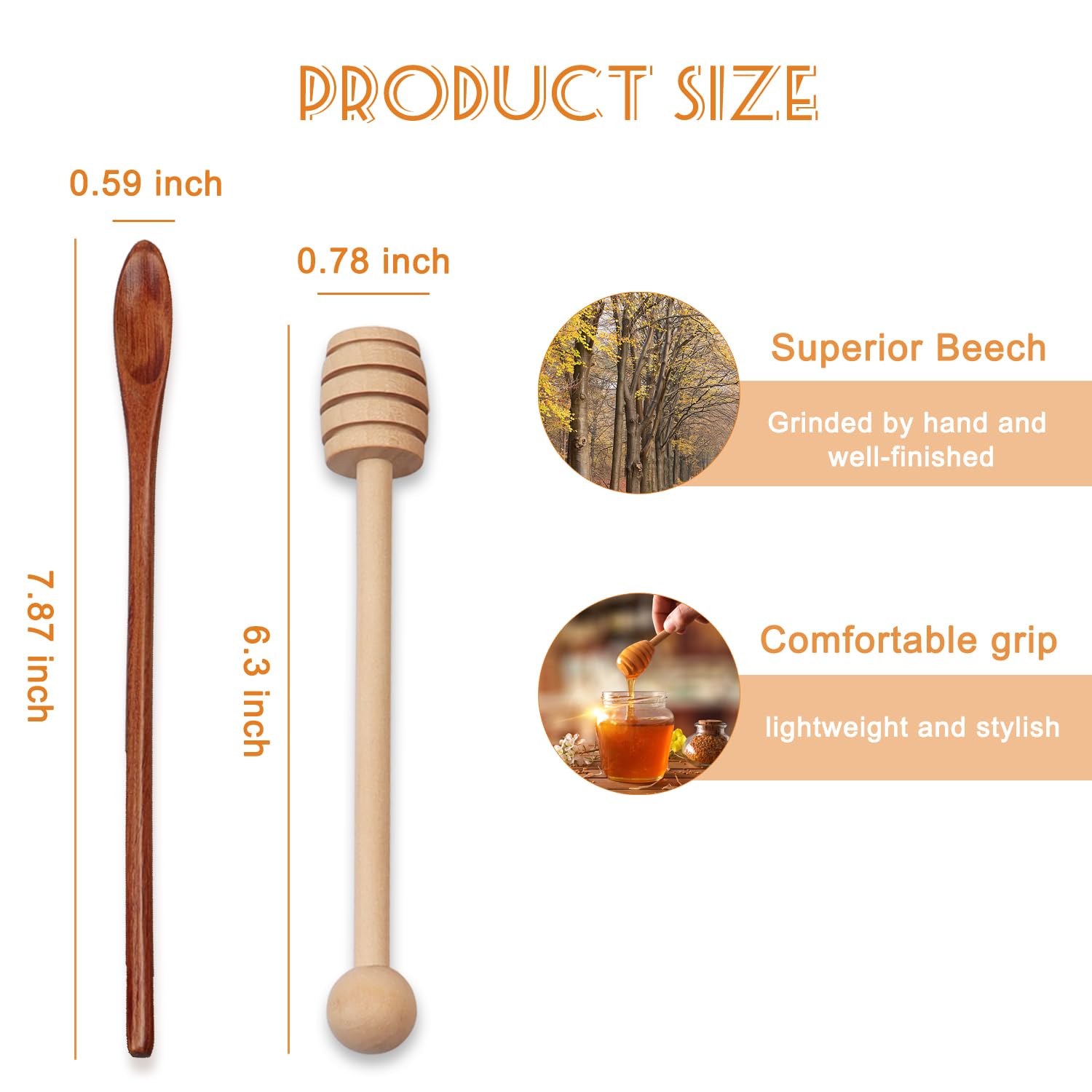 6.3Inch Wooden Honey Dipper Sticks: Long Handle Coffee Stirring Spoons - Honey Comb Sticks - Honey Wand for Honey Jar Dispense Drizzle Honey Wedding Party Favors