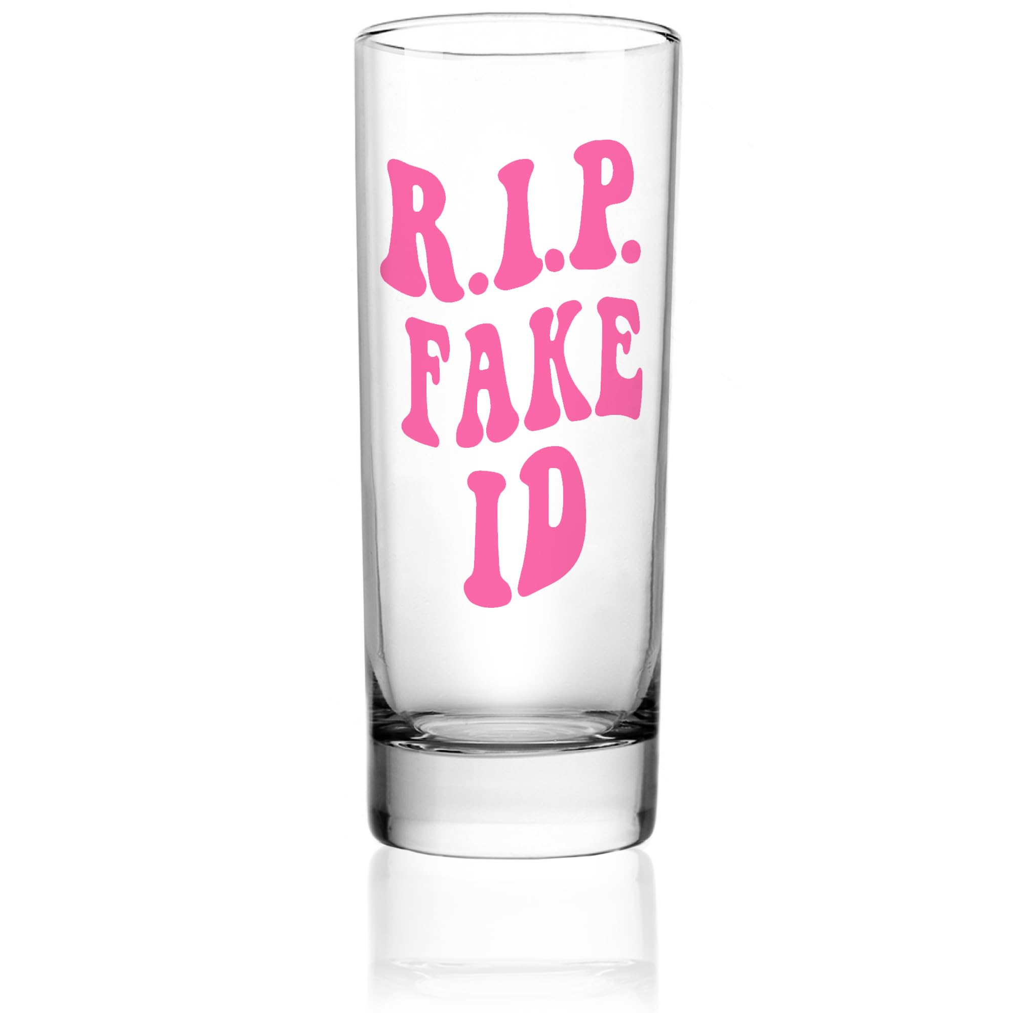 JUSTOTRY 21st Birthday Pink Shot Glass - RIP FAKE ID 21st Birthday Gifts for Her 2oz Shot Glass Best 21 Birthday Decorations Gifts Ideal for Women 21 Decorations