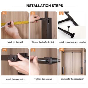 Pull Down Closet Rod for Hanging Clothes, Retractable Wardrobe Hanger for Cabinet Inside Width 26"~35", Aluminium alloy Tubing with Plastic Housing, 44 lb Weight Rating