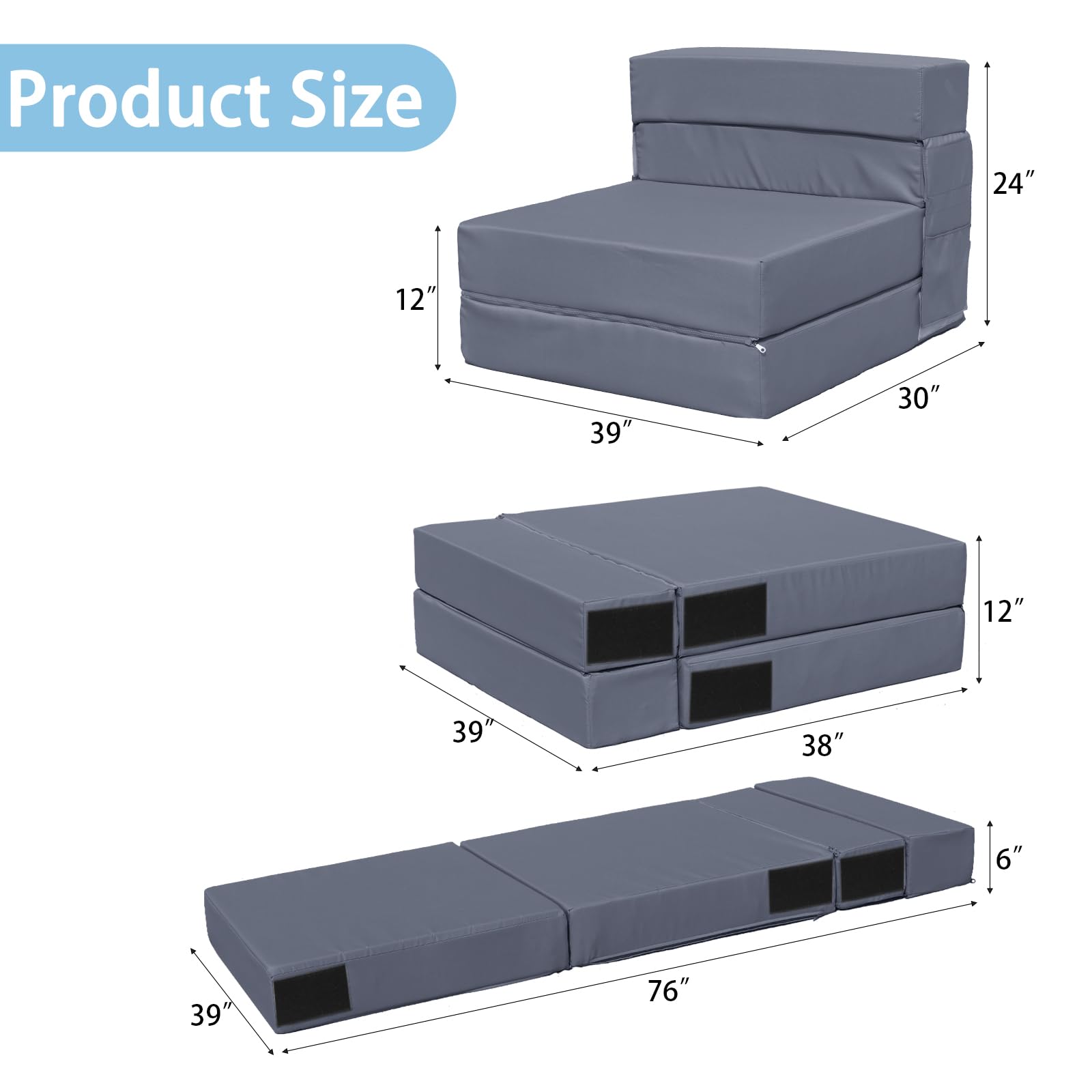 Jadoxy Folding Sofa Bed, Memory Foam Sofa Bed, Floor Sofa Sleeper Chair Bed Lazy Couch for Living Room/Bedroom/Office/Dorm