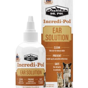 Dr. Pol Incredi-Pol Dog and Cat Ear Solution - Safe and Effective Ear Care Solution to Clean Ears and Prevent Ear Problems in Dogs, Cats, Horses, and More - 3 Fluid Ounces