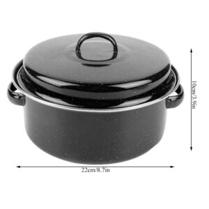 Roaster Pan with Lid, 8.7in Small Roasting Pan Black Enamel Oval Roaster Pan Turkey Roasting Pan for Barbucue Steak Sweet Potato Meat