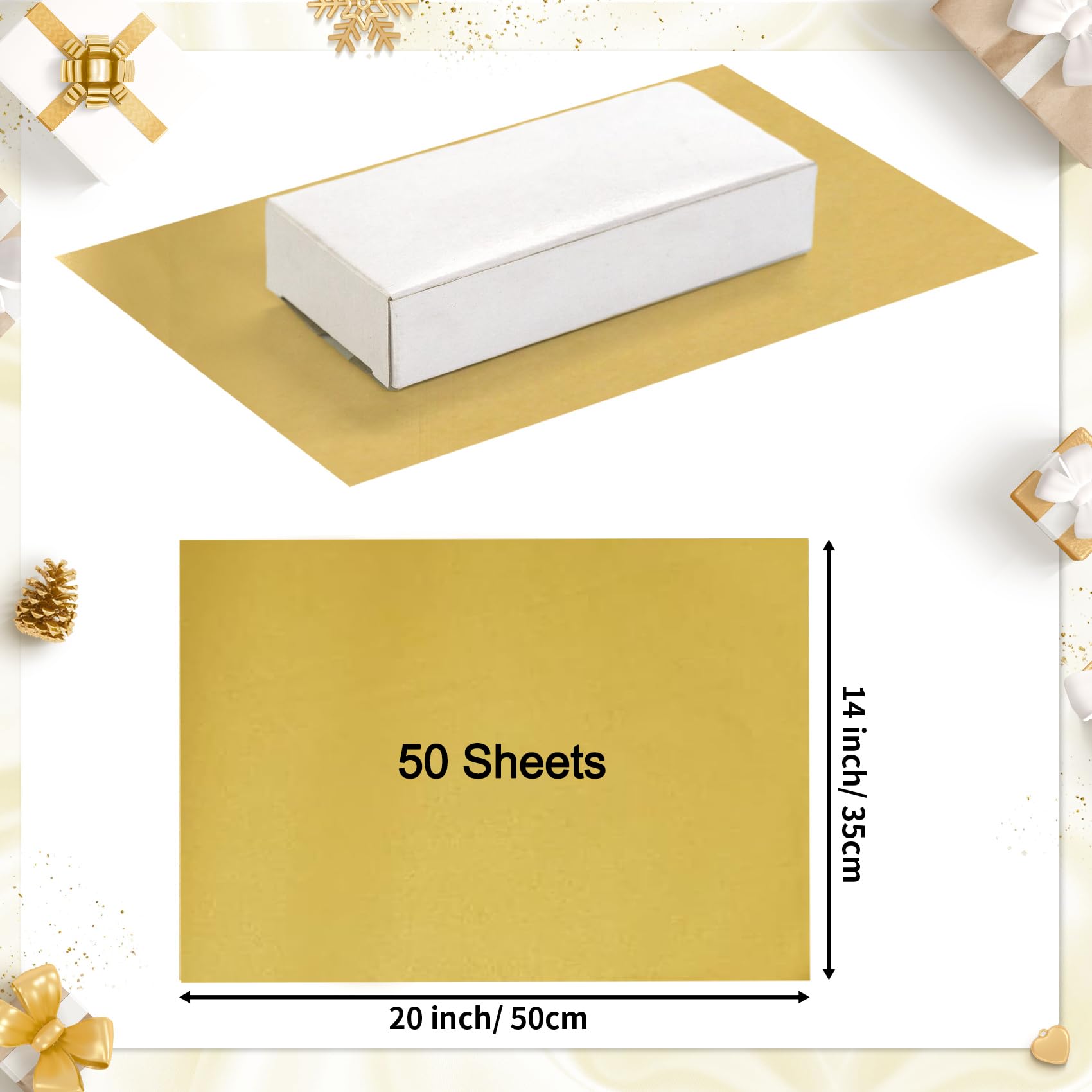 50 Sheets Gold Tissue Paper for Gift Bags - 14 x 20 Inches Recyclable Gold Wrapping Paper for Weddings Birthday DIY Project Christmas Gift Wrapping Crafts Decor