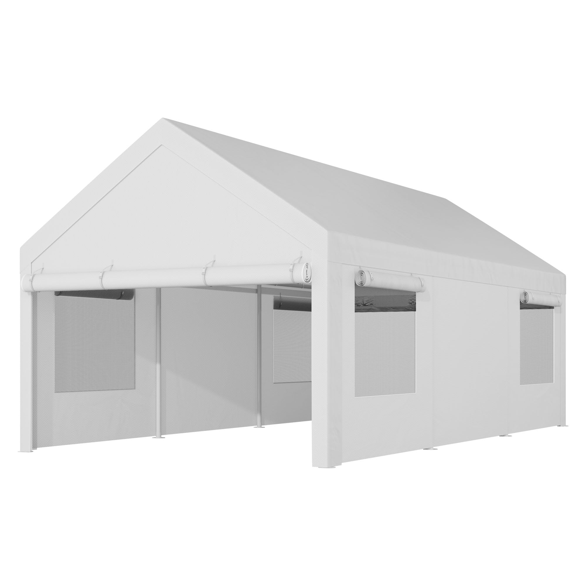 Shintenchi 10x20ft Heavy Duty Carport, Portable Garage with Removable Sidewalls, Door and Ventilated Windows, UV Resistant Waterproof Carport Canopy for Outdoor, All-Season Tarp for Car (White)