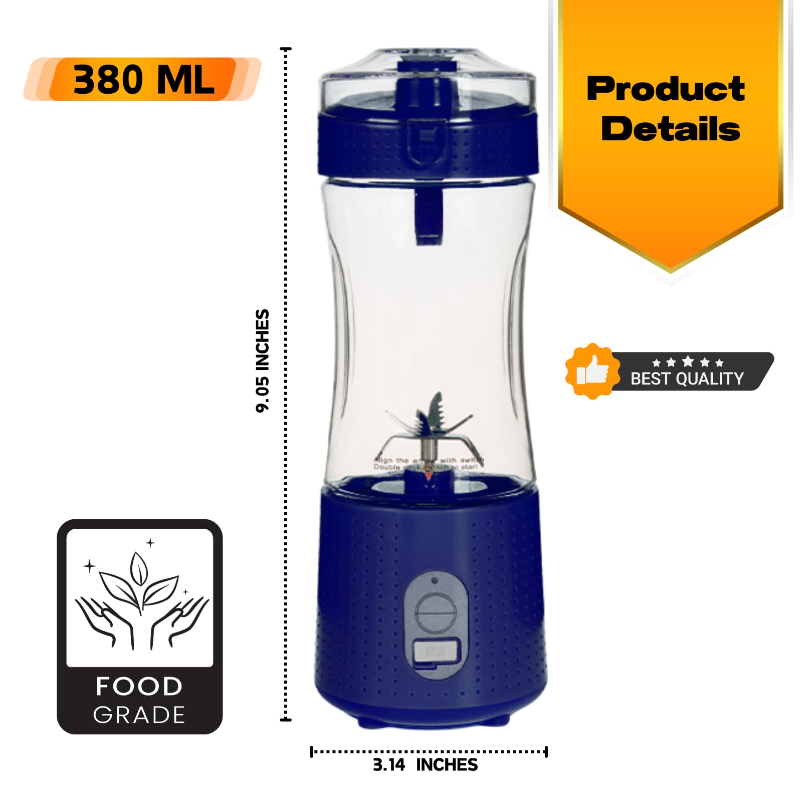 Compuaddict - Personal Blender Shakes and Smoothies 13 OZ Individual Mini Blender USB Rechargeable Fresh Juice Portable Blender Travel Blender (Blue)