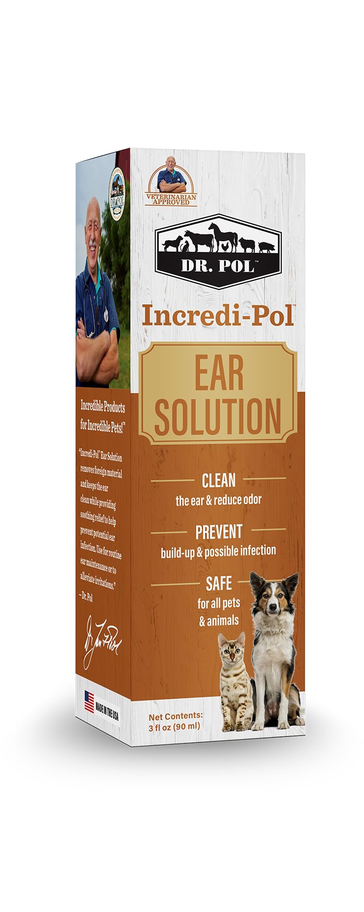 Dr. Pol Incredi-Pol Dog and Cat Ear Solution - Safe and Effective Ear Care Solution to Clean Ears and Prevent Ear Problems in Dogs, Cats, Horses, and More - 3 Fluid Ounces