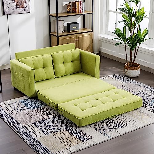 GIA Furniture Home Series Mid-Century Modern 60" Upholstered Convertible Loveseat with Side Pocket for Living Room,Green