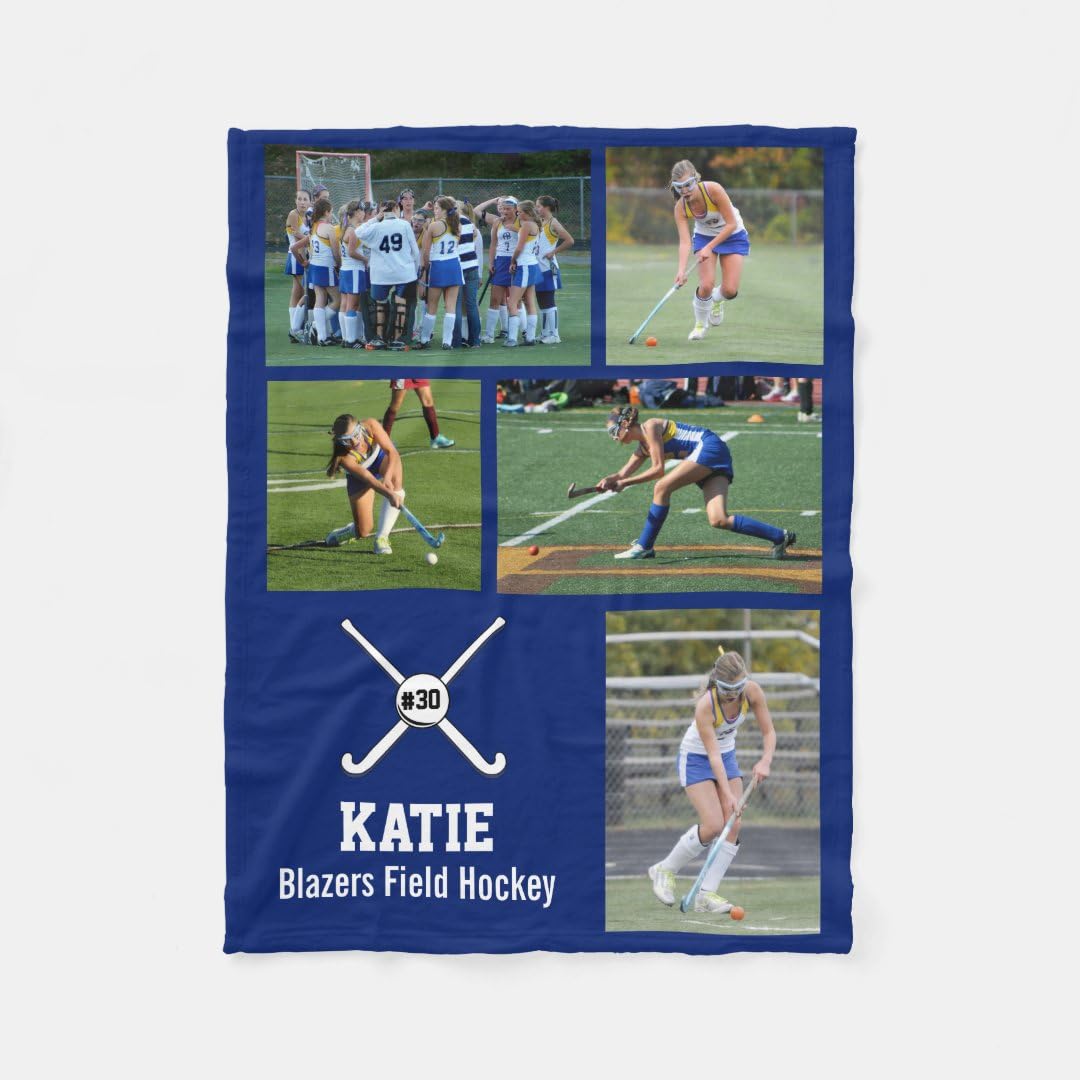 Personalized Hockey Blanket for Girls - Field Hockey Team Gifts - Personalized Photo Blanket Christmas Birthday Gifts for Son Kid Adult - End of Season Graduation Gifts for Field Hockey Players